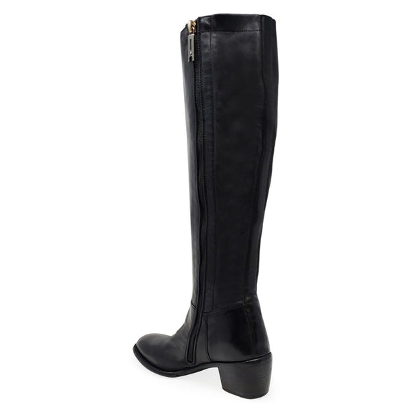 Black knee-high boot on a white background