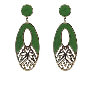 Vintage 1970s Dramatic Green Enamel Gold Earrings