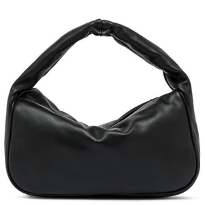 Black handbag on a white background