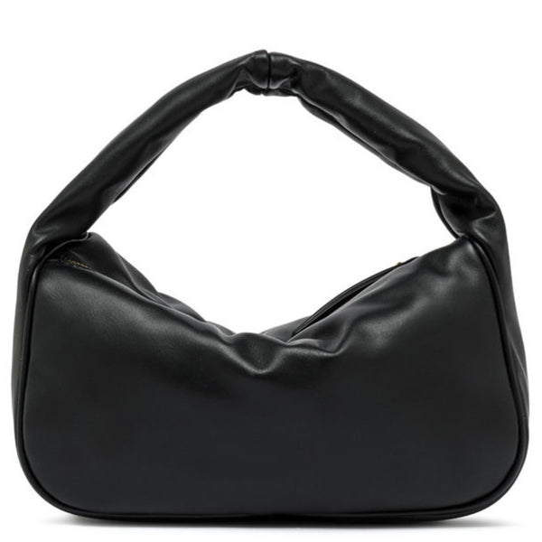 Black handbag on a white background