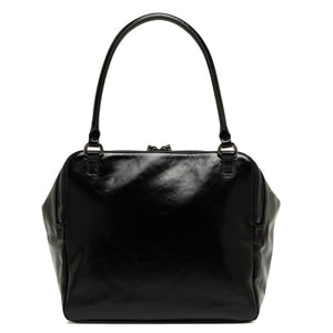 Black handbag on a white background