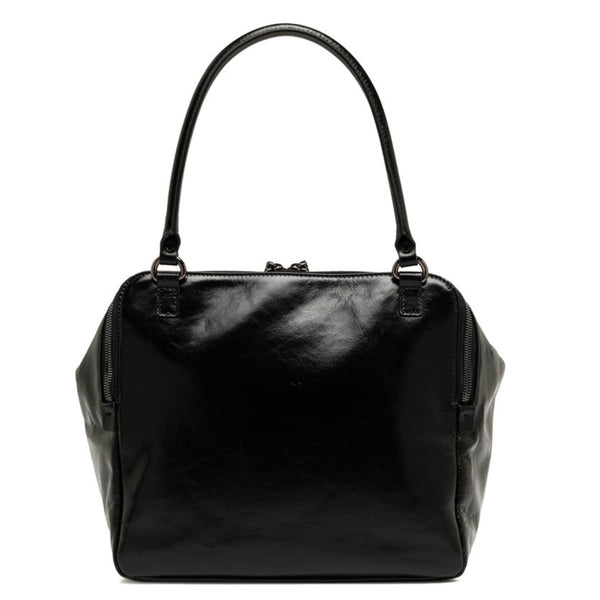 Black handbag on a white background
