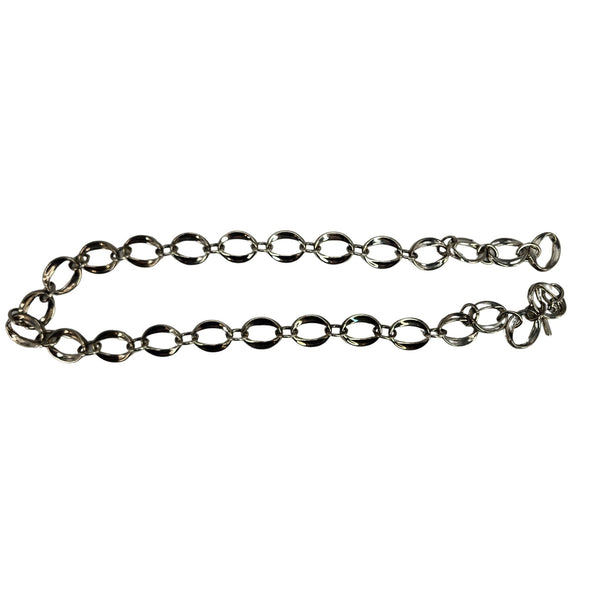 Silver chain belt on a white background