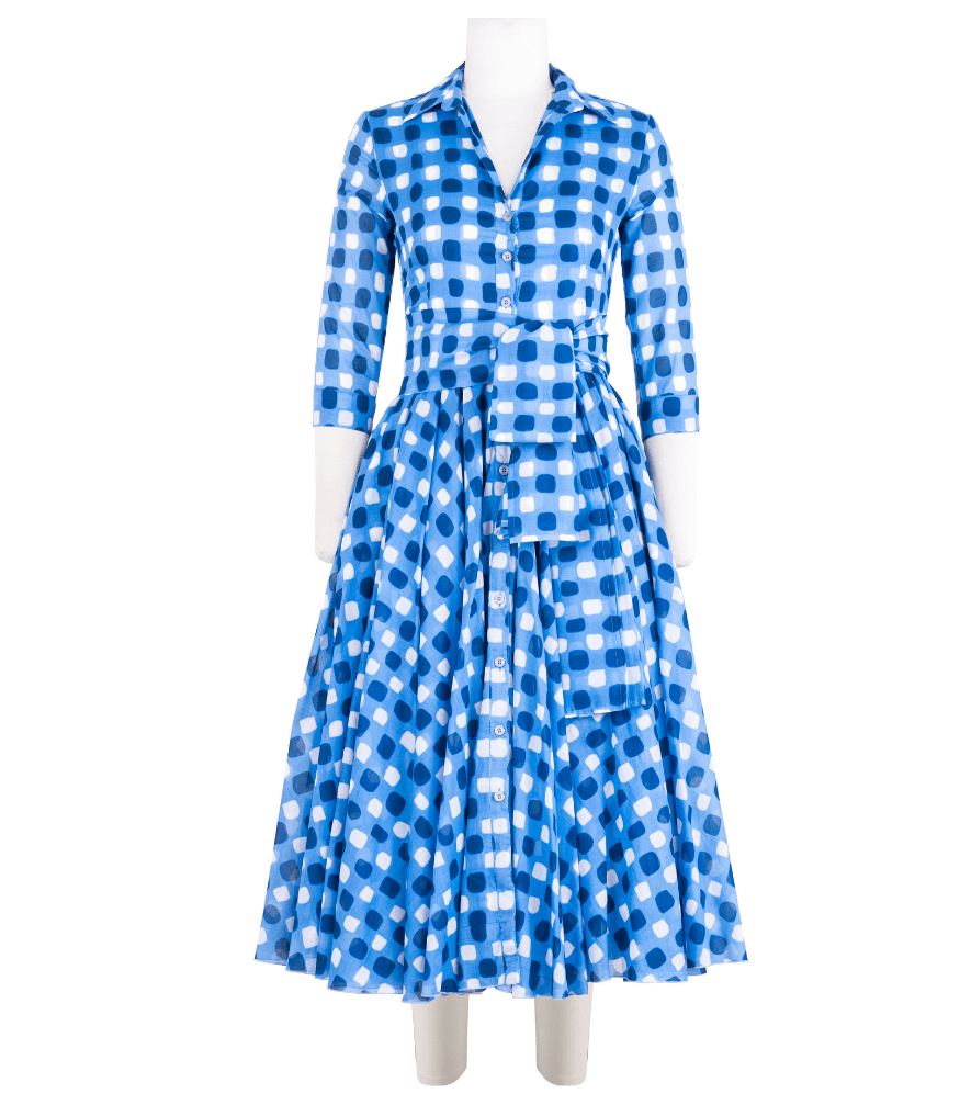 Aster Dress White Sky Blue Midi Dress 2 / White/Sky Blue / Tie Dye Gingham Musola Aster Dress White Sky Blue Midi Dress 2 / White/Sky Blue / Tie Dye Gingham Musola