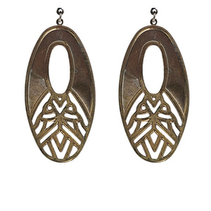 Vintage 1970s Dramatic Green Enamel Gold Earrings