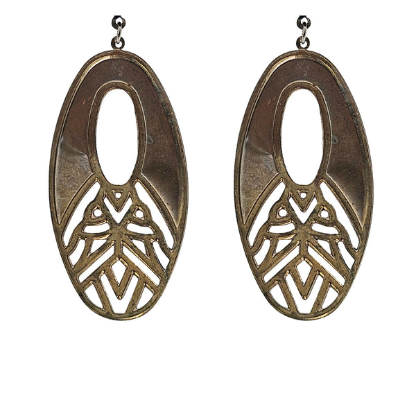 Vintage 1970s Dramatic Green Enamel Gold Earrings