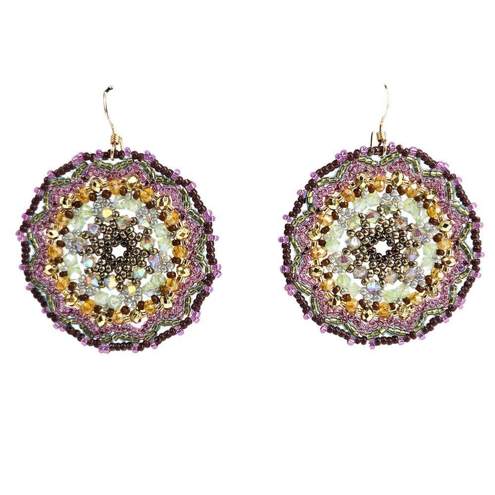 Pair of beaded earrings on a white background