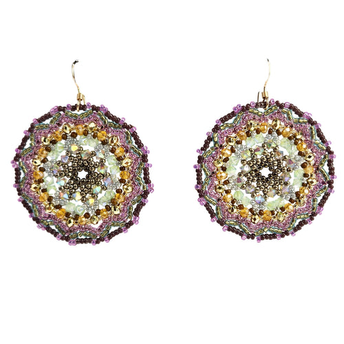 Pair of beaded earrings on a white background