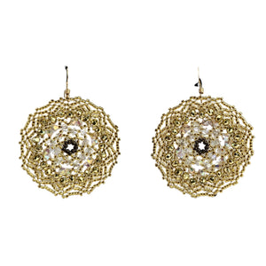 Gold and crystal earrings on a white background