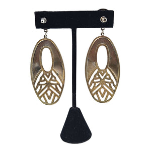 Vintage 1970s Dramatic Green Enamel Gold Earrings