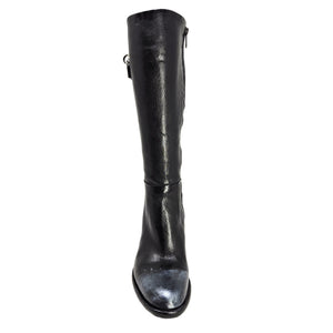 Black knee-high boot on a white background