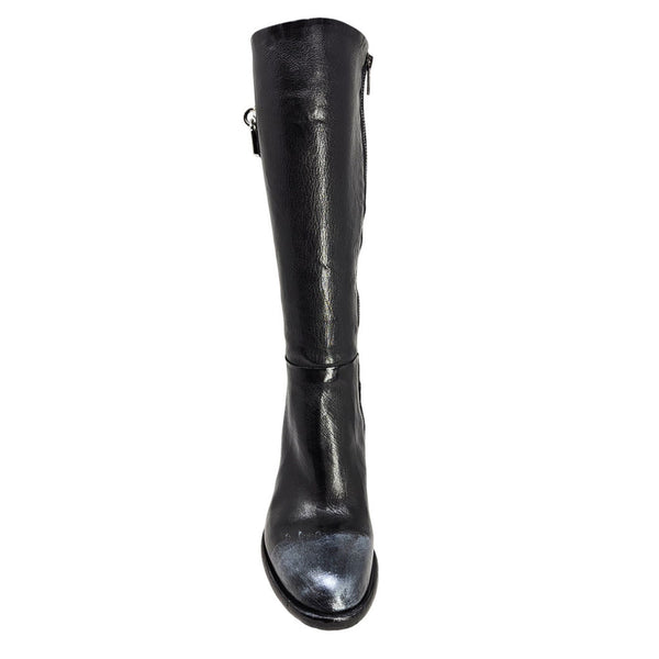 Black knee-high boot on a white background