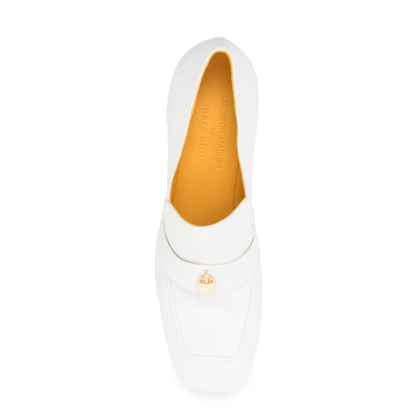 White shoe with a yellow interior on a white background