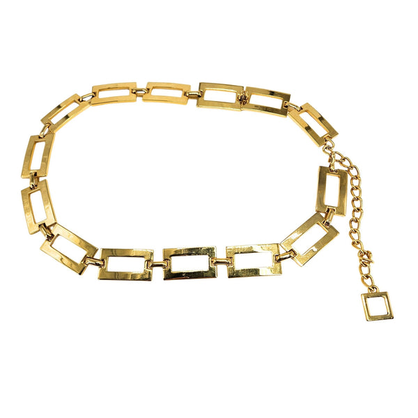 Vintage 1980s High-Shine Goldtone Rectangular Link Belt