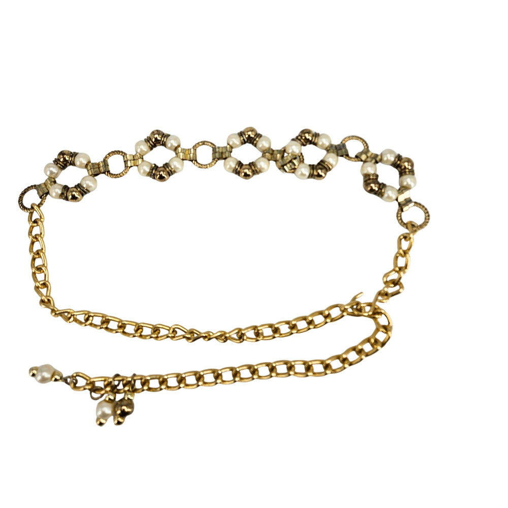 Vintage Multi-Strand Faux Pearl & Gold-Tone Chain Belt