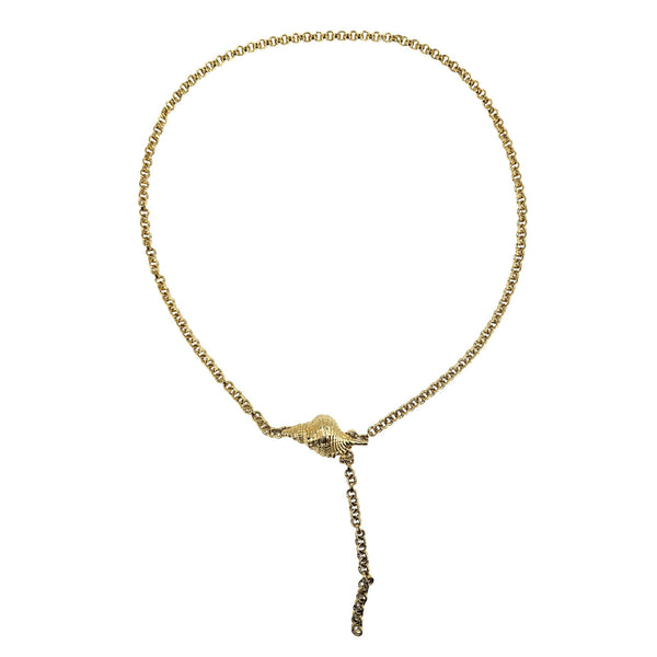 Vintage 1980s Goldtone Snail Chain Belt & Longline Necklace