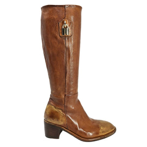Tall Cognac Hand Rubbed Lock Boot