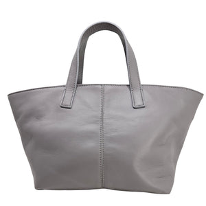 Madison Maison x Joan Hornig Light Grey Leather Lock Tote Bag front view, featuring soft calfskin leather and structured design.