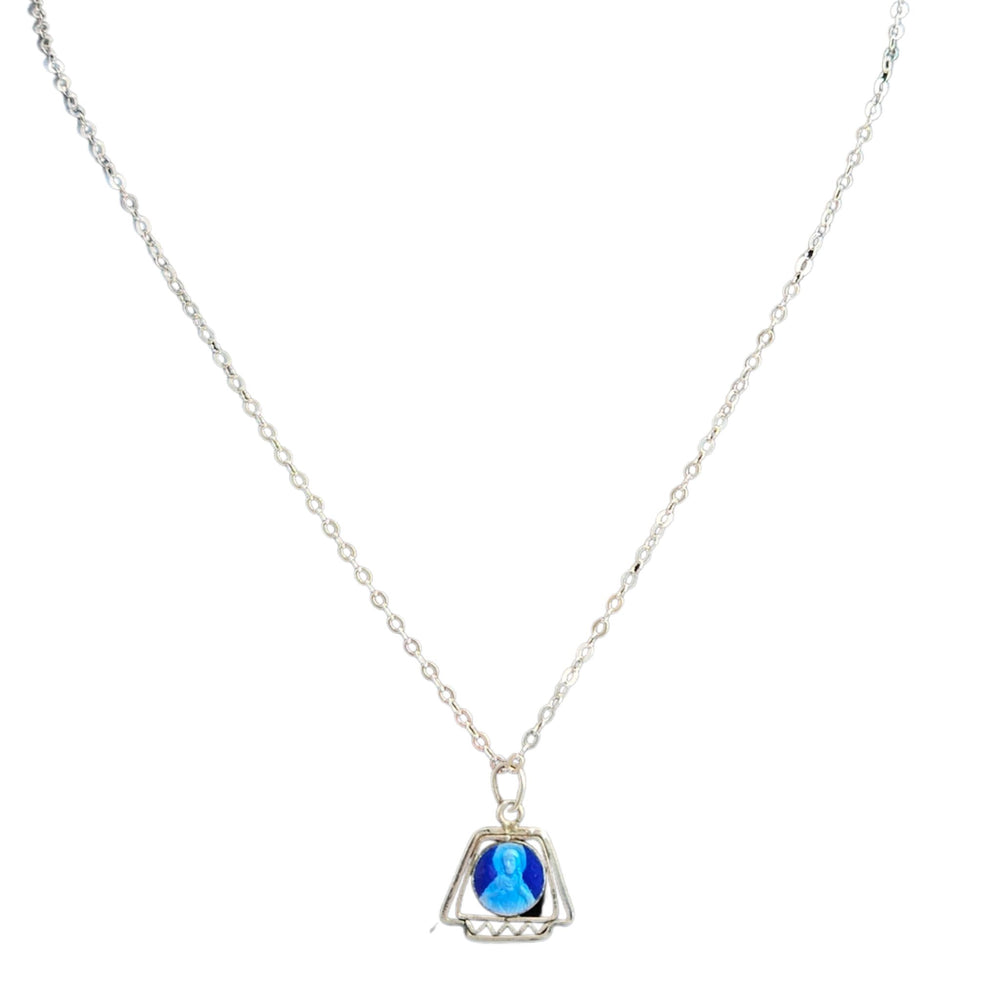 Necklace with a blue pendant on a white background