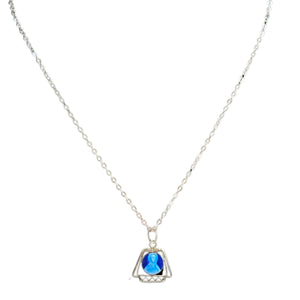 Necklace with a blue pendant on a white background