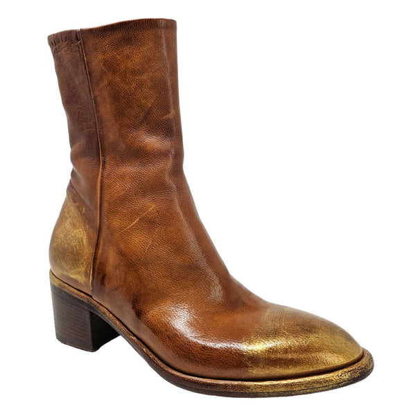 Brown leather boot on a white background