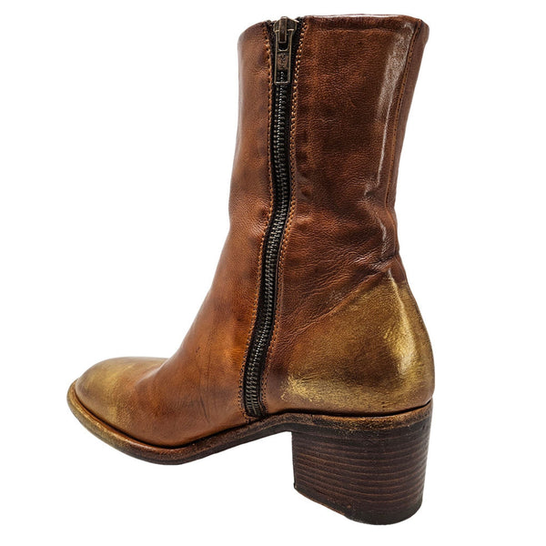 Brown leather boot with a zipper on a white background
