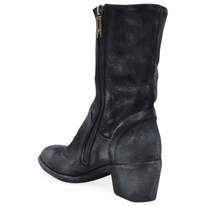 Black leather boot with a zipper on a white background