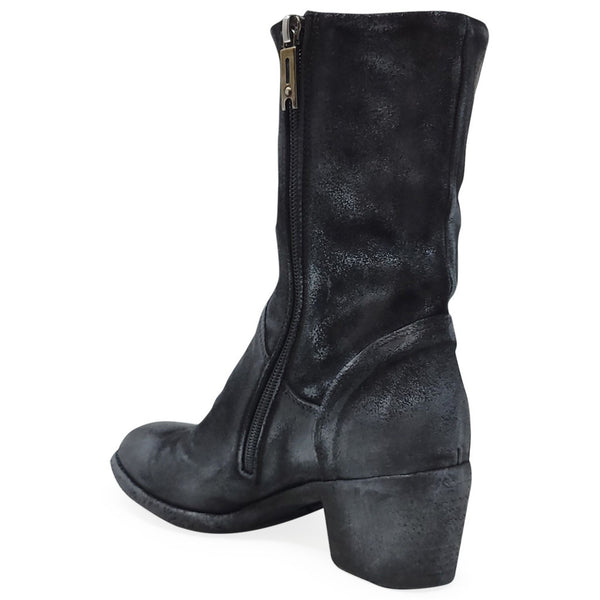 Black leather boot with a zipper on a white background