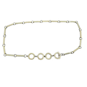 Gold belt with circular links on a white background