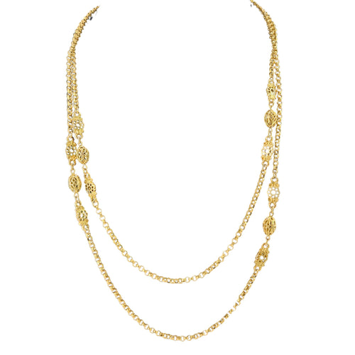 Gold chain necklace on a white background