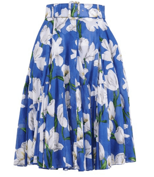 A knee-length dress with a collared neckline, three-quarter sleeves, and a flared skirt. Features a bold allover abstract pattern and fitted waist.