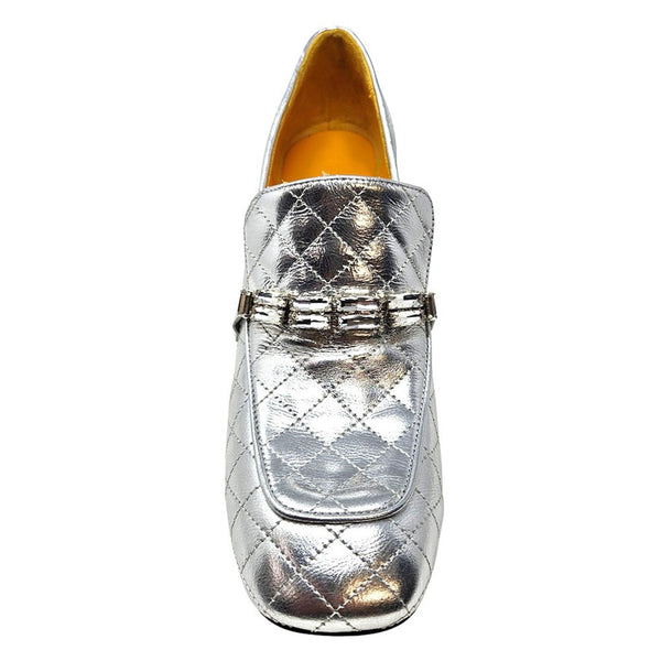 Silver loafer shoe on a white background