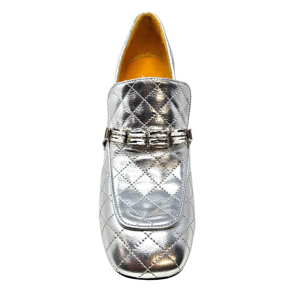 Silver loafer shoe on a white background