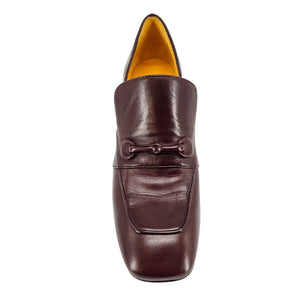 Brown leather loafer shoe on a white background