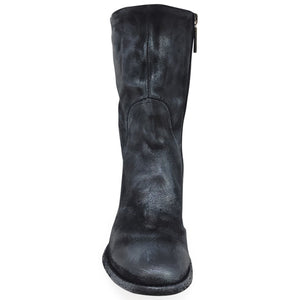 Black leather boot on a white background
