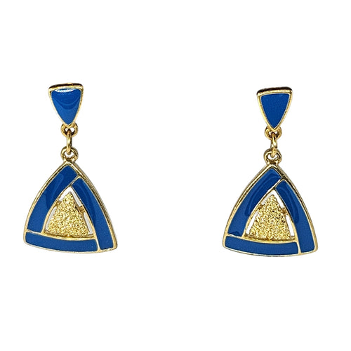 Vintage 1970s Cobalt Blue Enamel Triangle Dangle Earrings