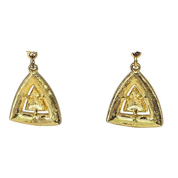 Vintage 1970s Cobalt Blue Enamel Triangle Dangle Earrings