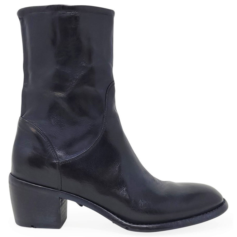 Black leather boot on a white background