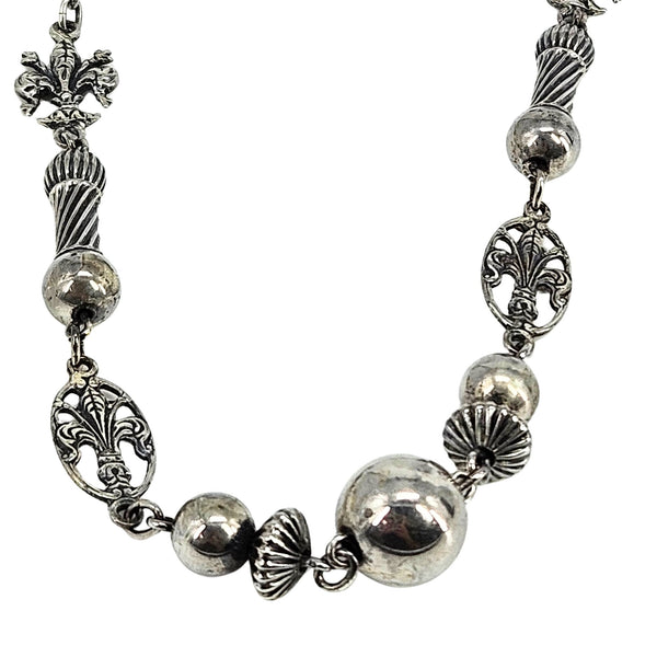 Vintage 1920's Sterling Silver Fleur-de-Lis Station Necklace