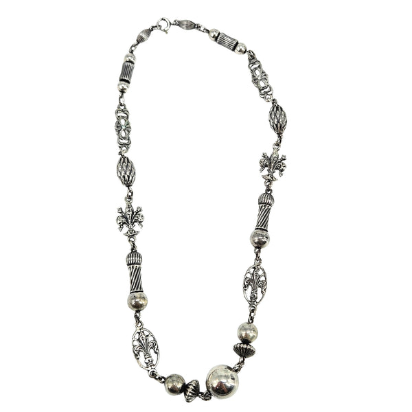 Vintage 1920's Sterling Silver Fleur-de-Lis Station Necklace