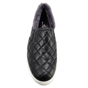 Black Quilted Leather Shearling Slip on Sneaker