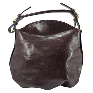 Brown Studded Leather Fleur de lis Shoulder Bag