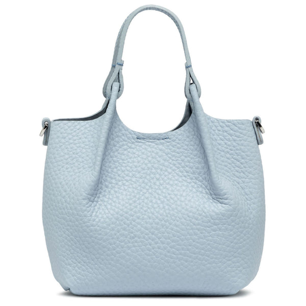 Light blue textured handbag on a white background