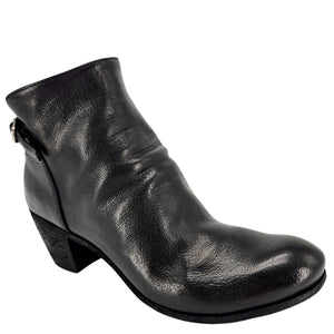 Black leather ankle boot on a white background