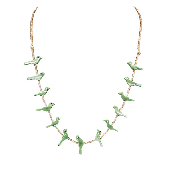 Green Mother of Pearl Fetish Bird Necklace