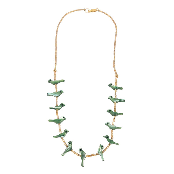 Green Mother of Pearl Fetish Bird Necklace