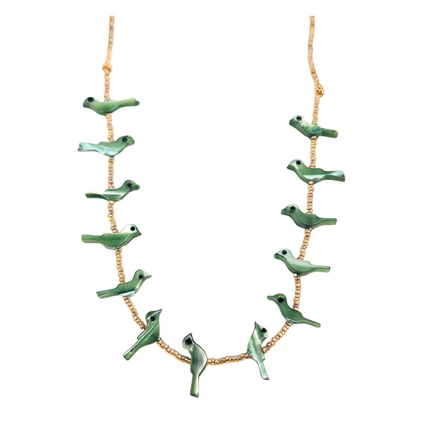 Green Mother of Pearl Fetish Bird Necklace
