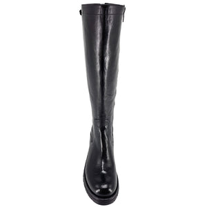 Black knee-high boot on a white background