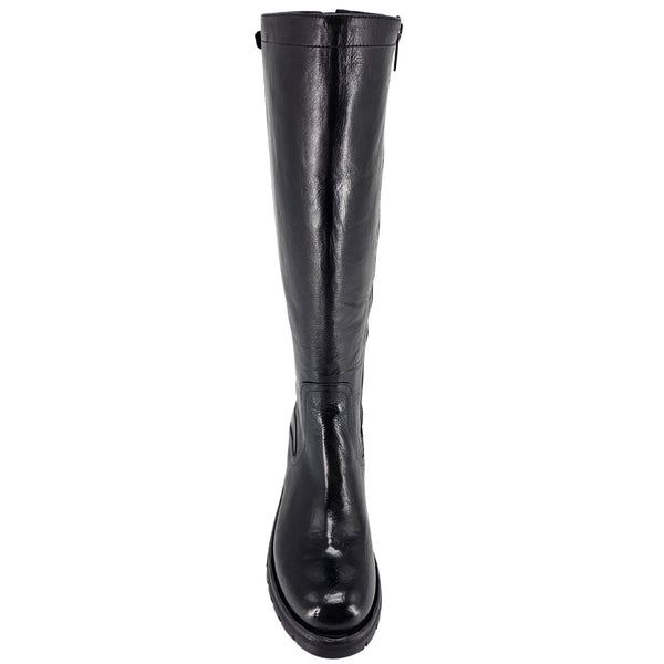Black knee-high boot on a white background