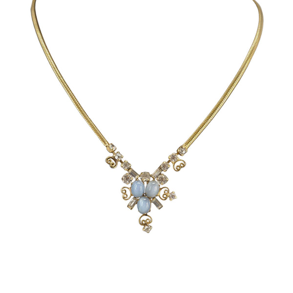 Vintage Rhinestone Necklace Gold Tone Chain Elegant Jewelry 16"